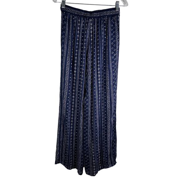 Sadie & Sage Pants Wide Leg Pants Navy Cream Small Lined Belted Boho New - Picture 11 of 13